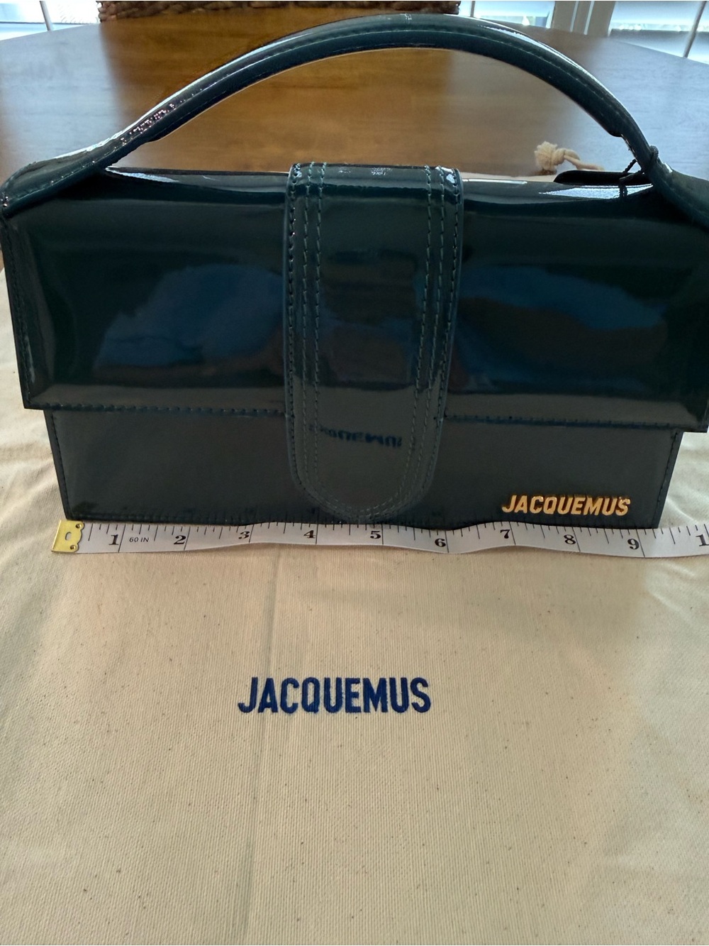 Jacquemus Teal Patent Leather Le Grand Bambino Bag with shoulder strap - Picture 13 of 13